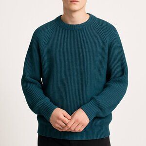 Gap Clothing Co vintage mens relaxed rib knit crewneck sweater XL teal blue